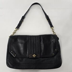 B Makowsky Leather Slim Flap Turnlock Shoulder Bag Black Animal Print Handbag